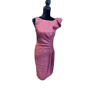 Adrianna Papell Size 4 Mauve Sheath Dress Ruffle Shoulder Cocktail V-Back